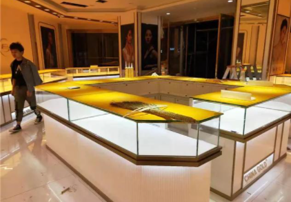展示柜臺(tái)定制，高端不銹鋼珠寶展示柜