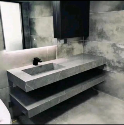 太空鋁懸掛式浴室柜，雙層巖板懸浮浴室柜