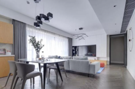 家裝客廳裝修設(shè)計(jì)：148平現(xiàn)代風(fēng)四居室，獨(dú)享開放式衣帽間太爽了